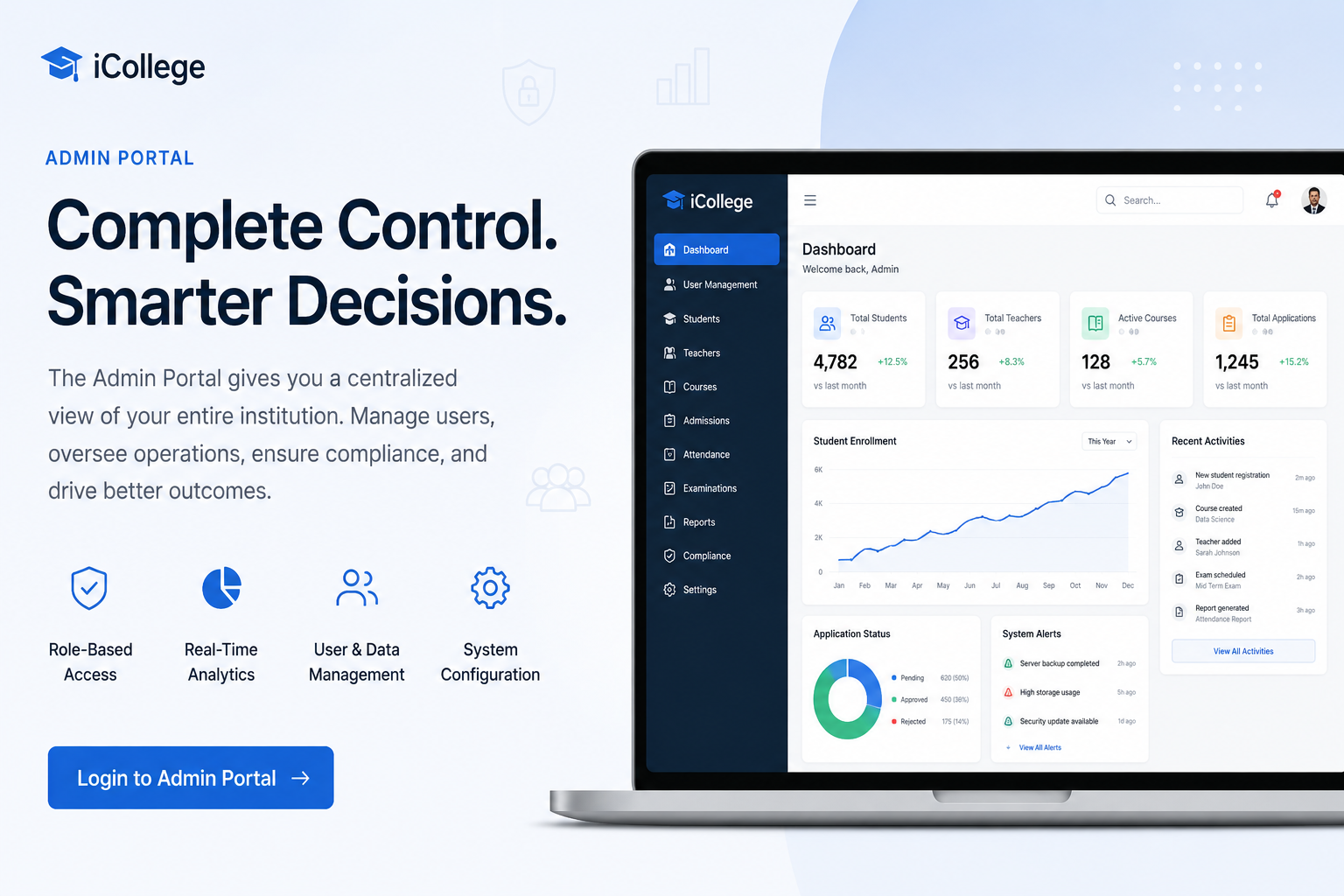 iCollege admin portal for college management software