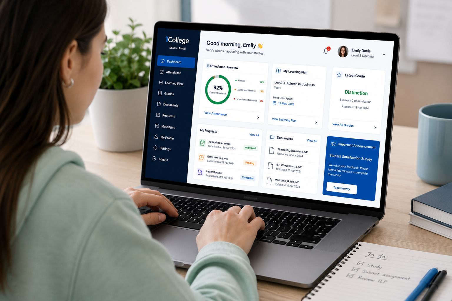 Student self service portal for colleges