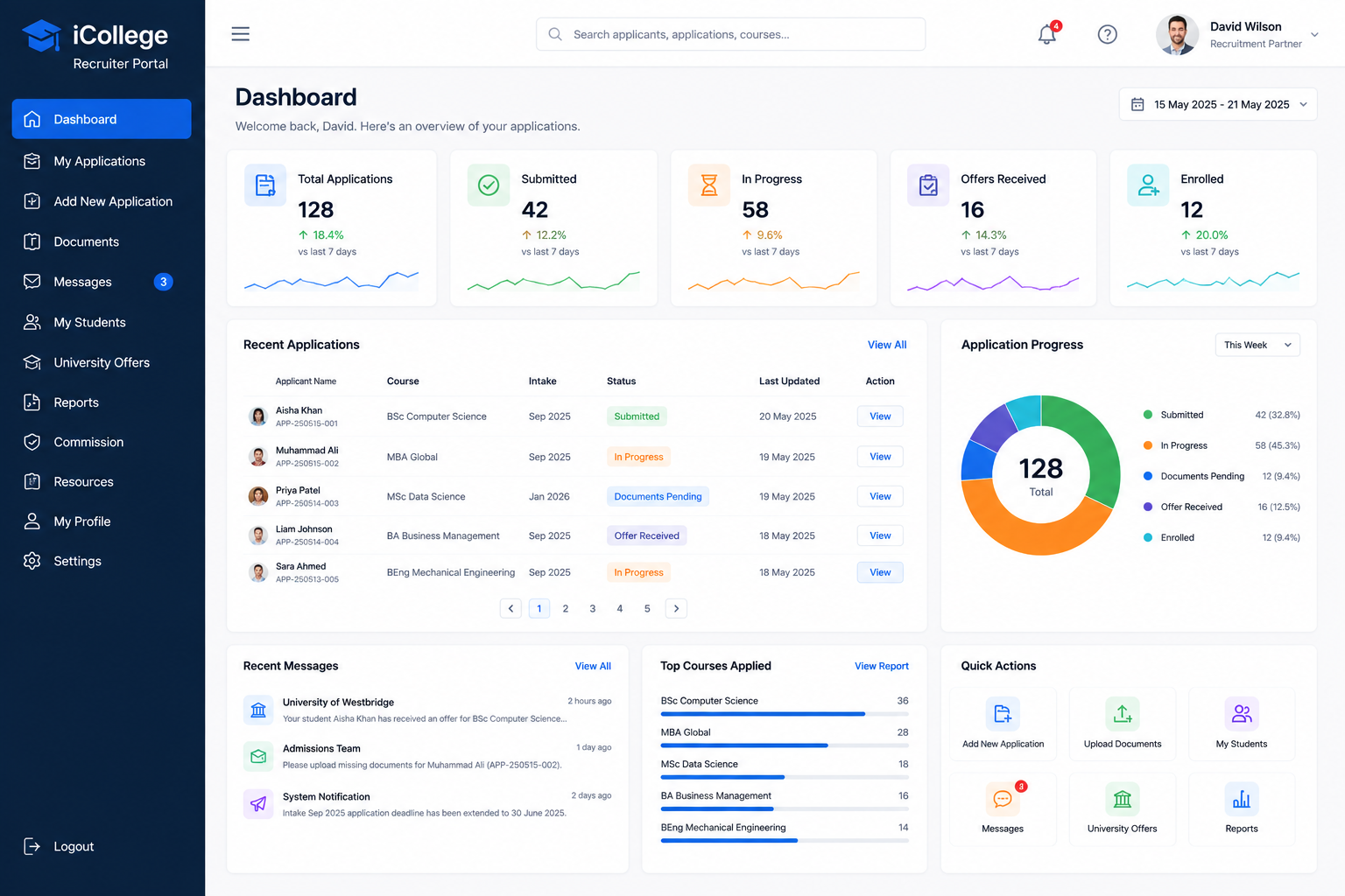 Teacher attendance management screen for college classes