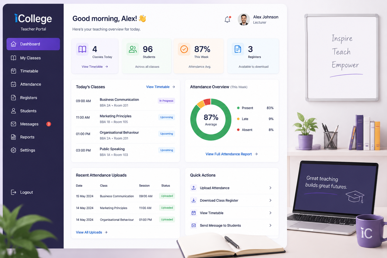 Teacher portal attendance upload interface