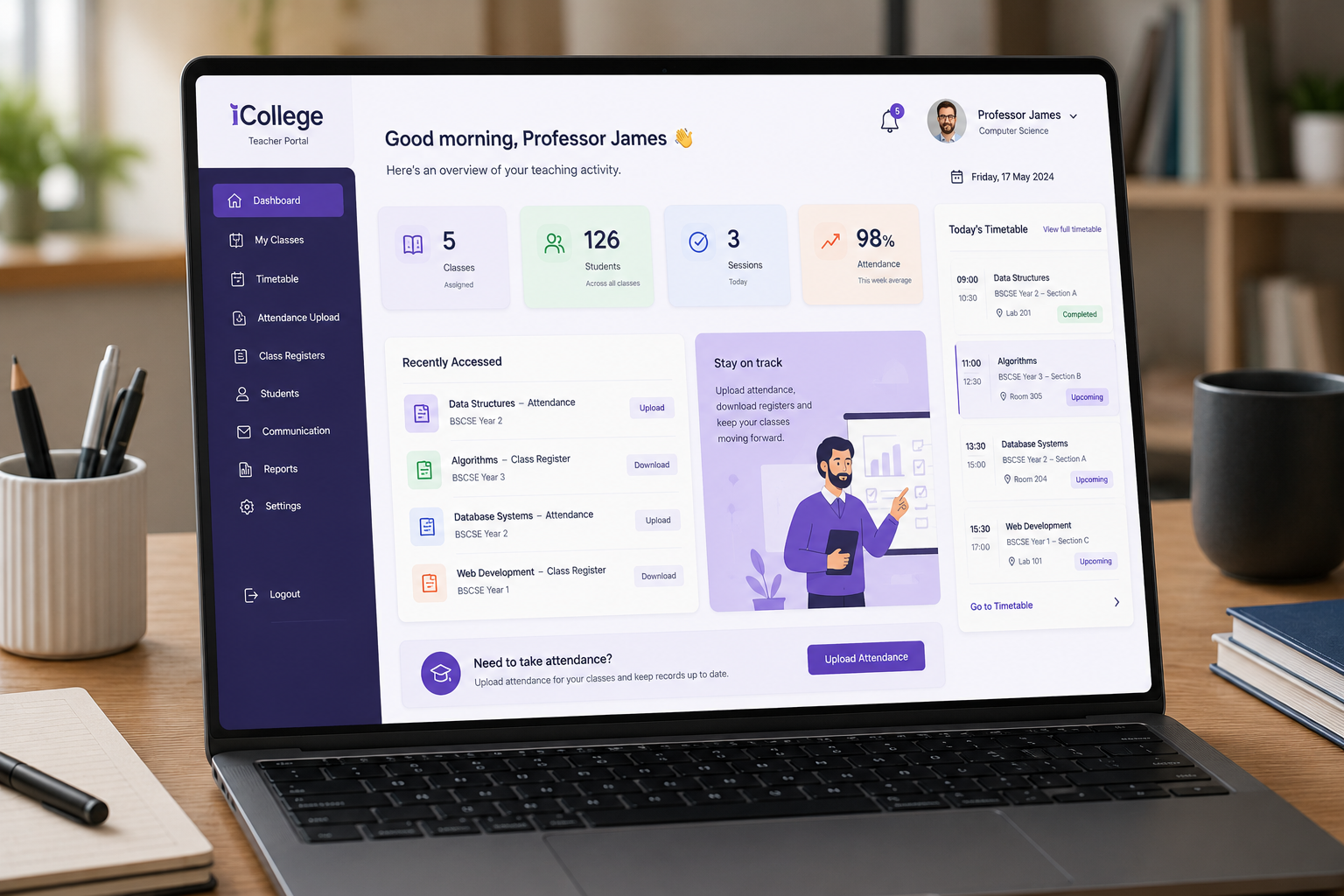 iCollege teacher portal for attendance upload